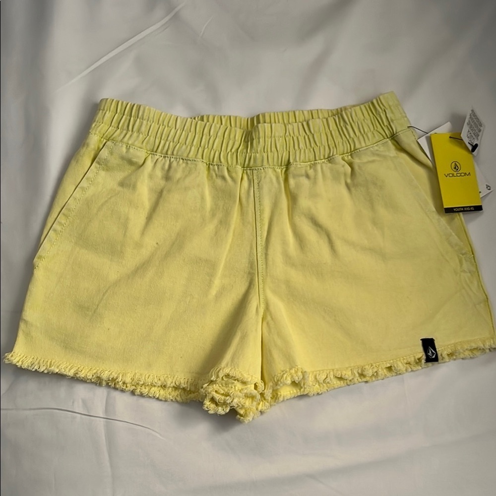 Volcom Yellow Jean Shorts with Frayed Hem